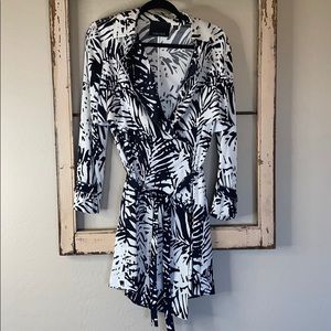 Black and white belted shirt dress